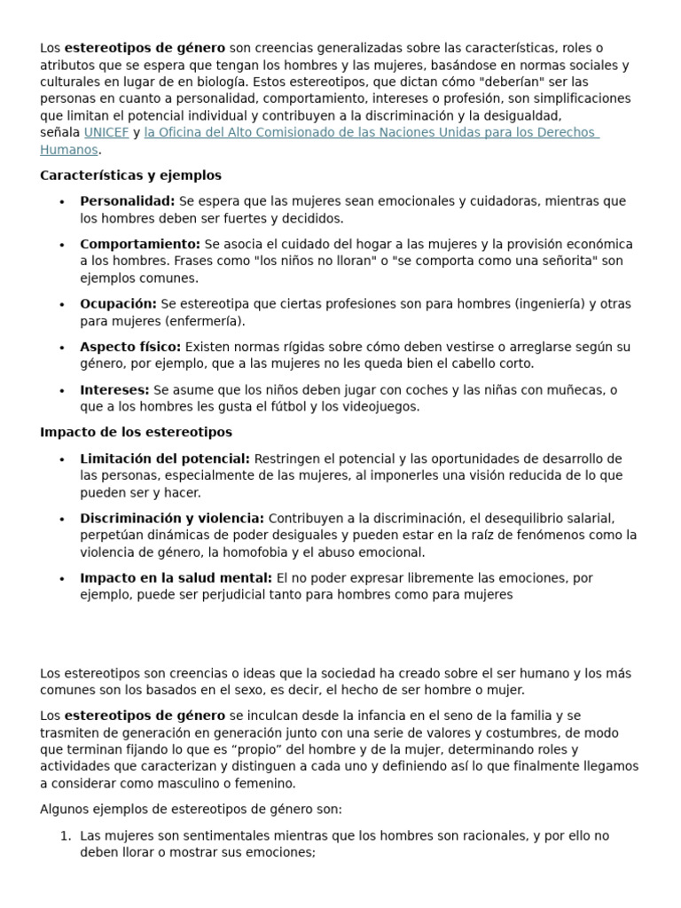Estereotipos de género y su impacto social | PDF | Rol de género | Mujer