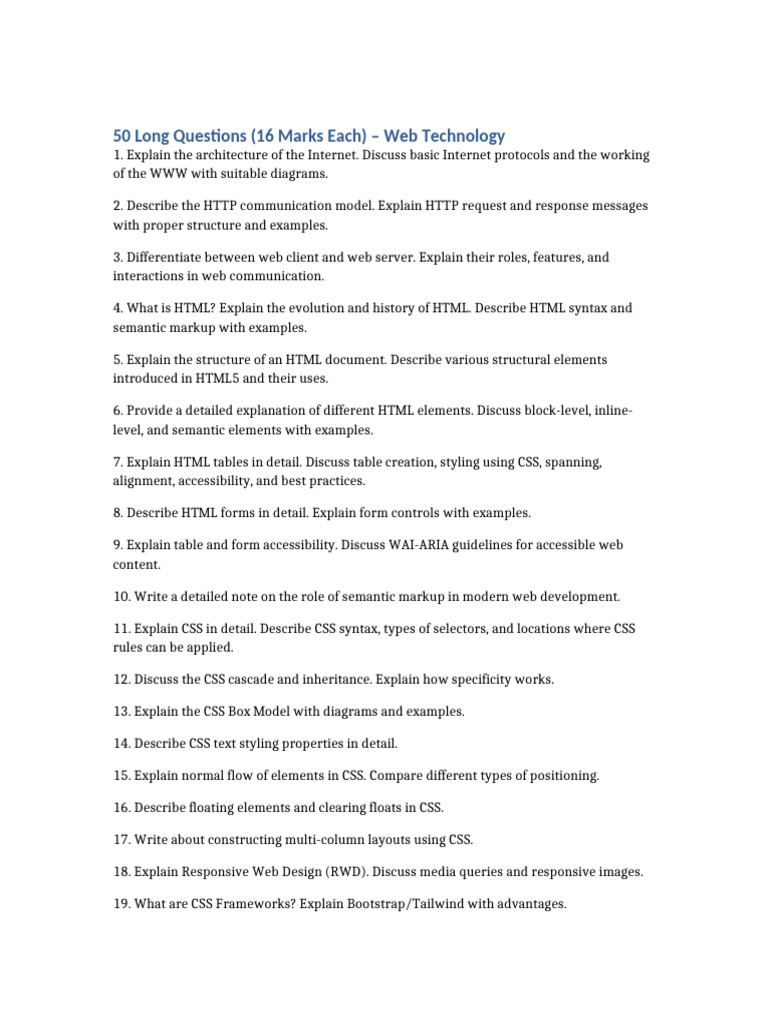 Web Technology: 50 Long Questions Guide | PDF | Ajax (Programming ...