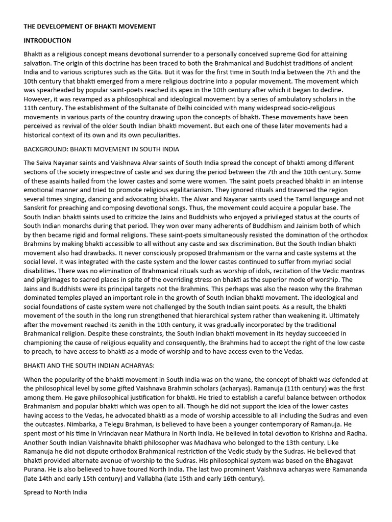 THE DEVELOPMENT OF BHAKTI MOVEMENT 1 | PDF | Bhakti | Bhakti Movement