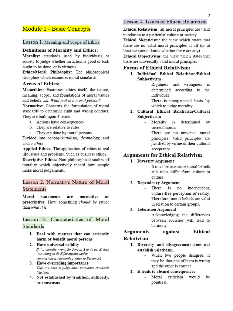 Understanding Ethics and Morality Concepts | PDF | Utilitarianism ...