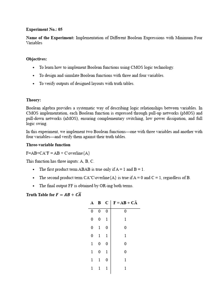 CMOS Implementation of Boolean Functions | PDF | Cmos | Boolean Algebra