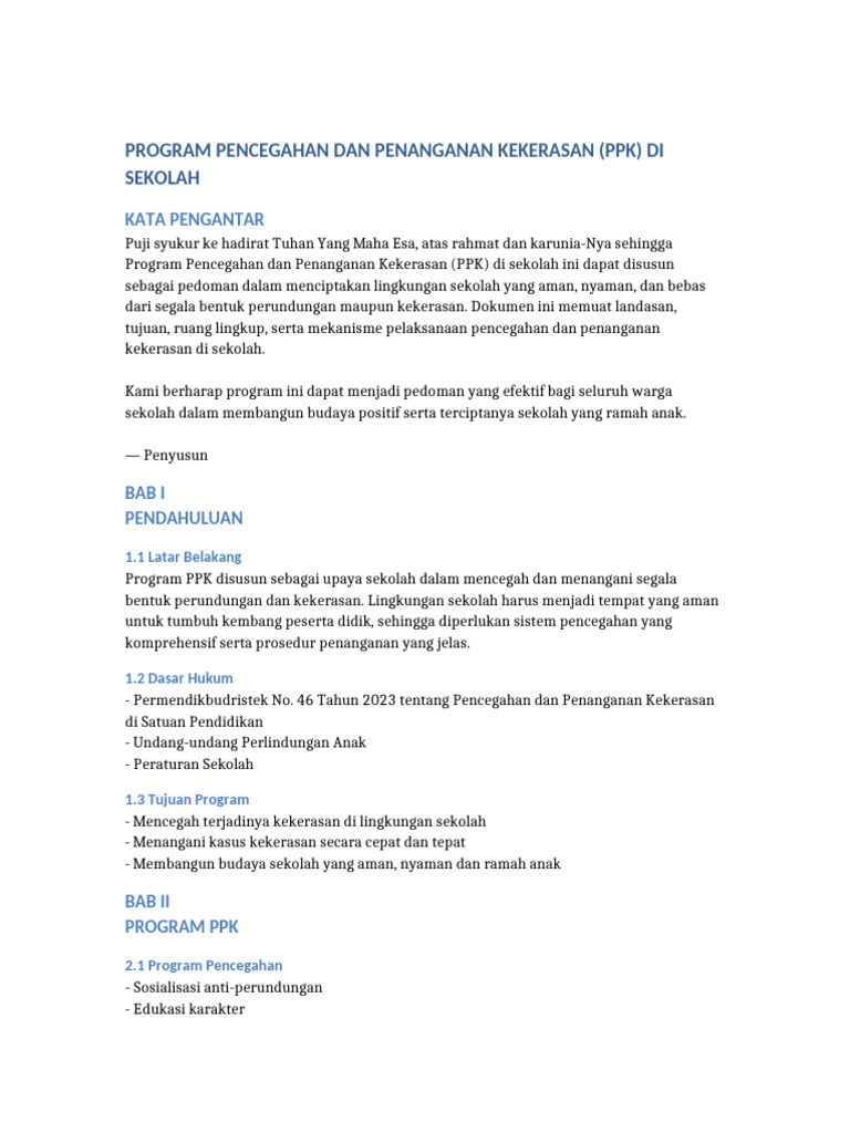 Program PPK: Pencegahan Kekerasan Sekolah | PDF