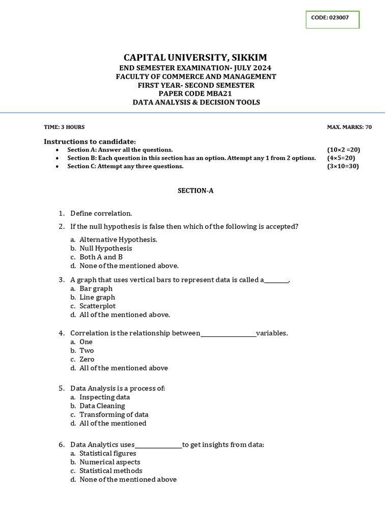 MBA Data Analysis Exam July 2024 | PDF | Scatter Plot | Data Analysis