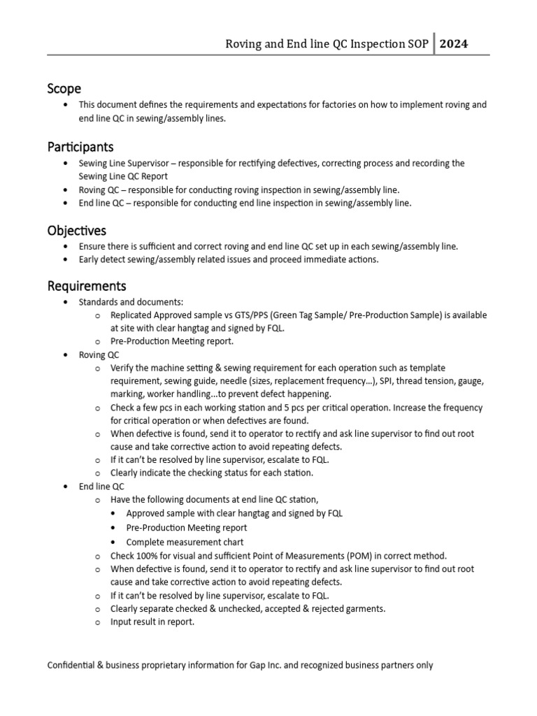 FP-08 Roving and Endline QC Inspection SOP - Dec 2024 | PDF | Audit