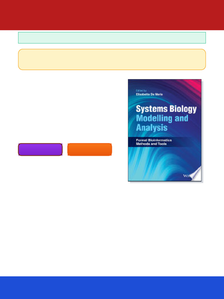 Systems Biology Modelling and Analysis Elisabetta de Maria Ebook High ...