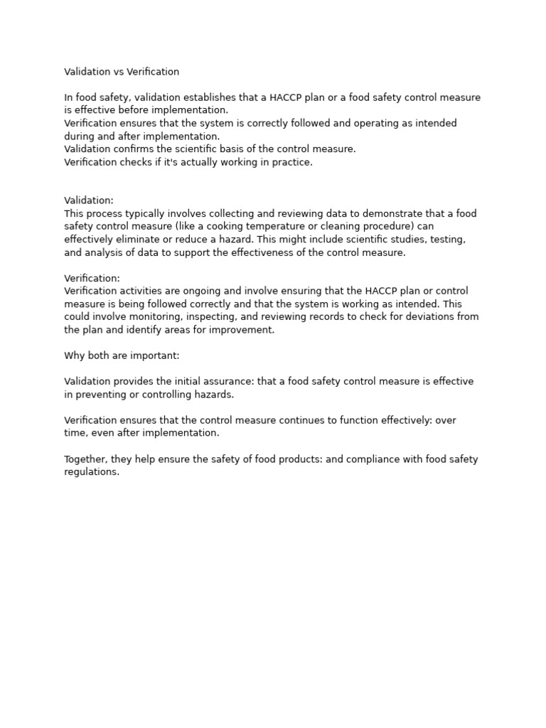 Validation vs Verification in Food Safety | PDF