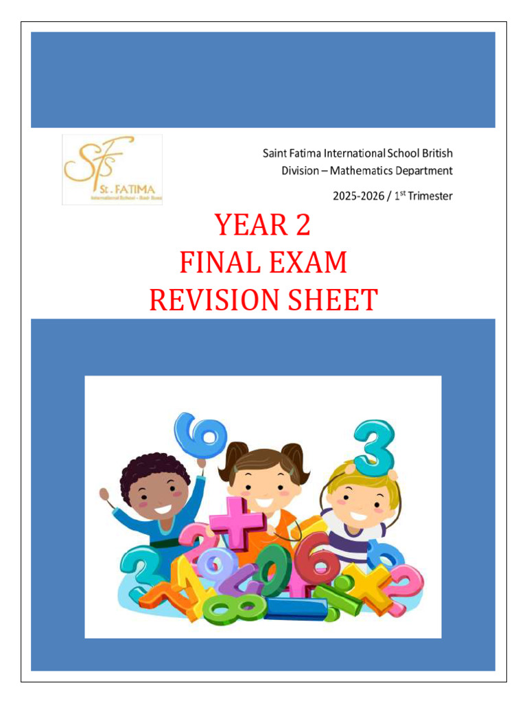 Year 2 Math Final Exam Revision Sheet | PDF | Numbers | Arithmetic