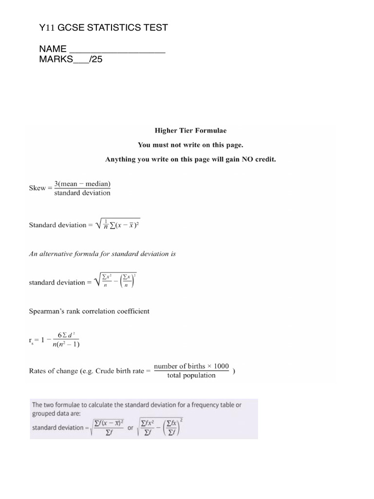 Y11 GCSE Statistics Test Assessment | PDF | Statistics | Multivariate ...