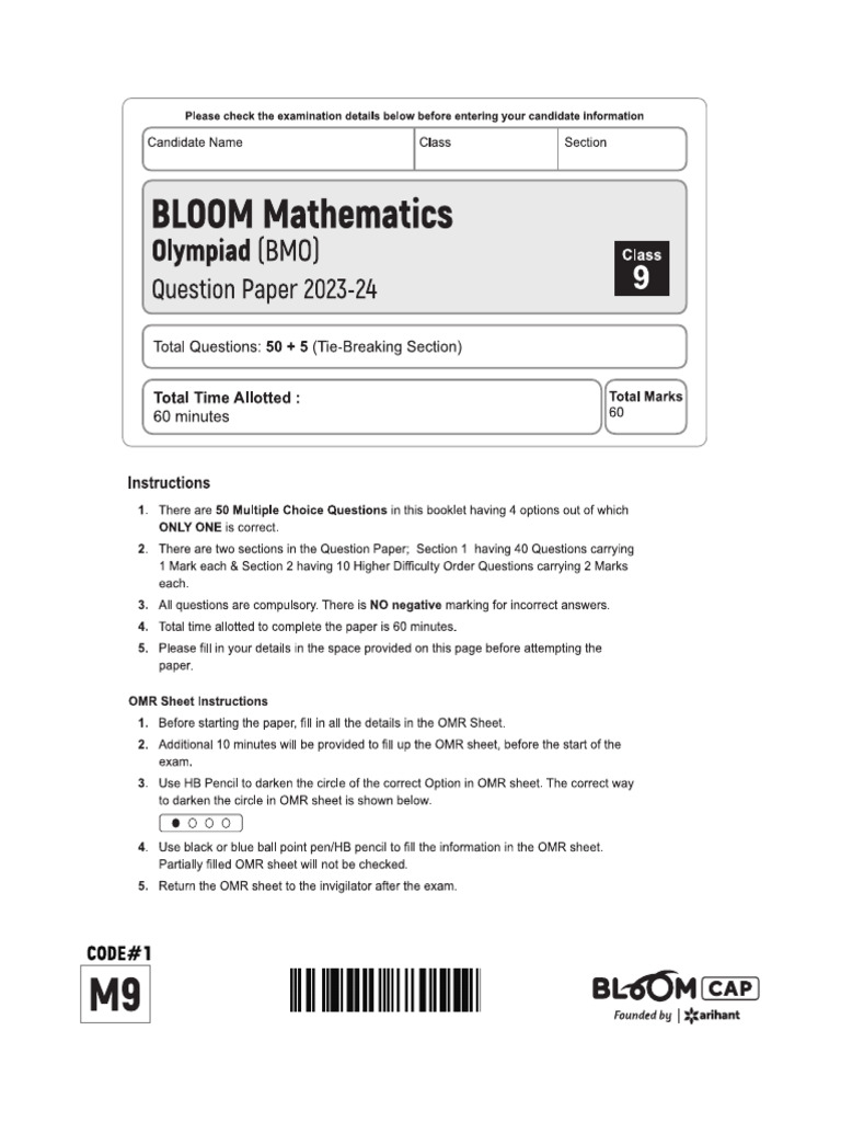 Bloom Olympiad Mathematics 9th M9 | PDF
