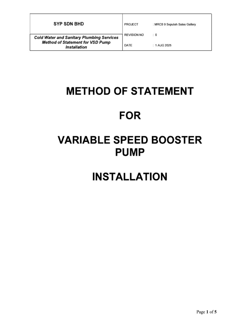 Installation of Variable Booster Pump | PDF