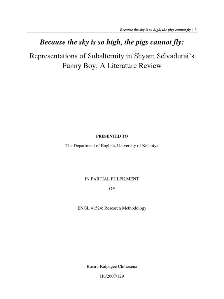 Literature Review Funny Boy PDF Queer Theory LGBTQIA+ Studies