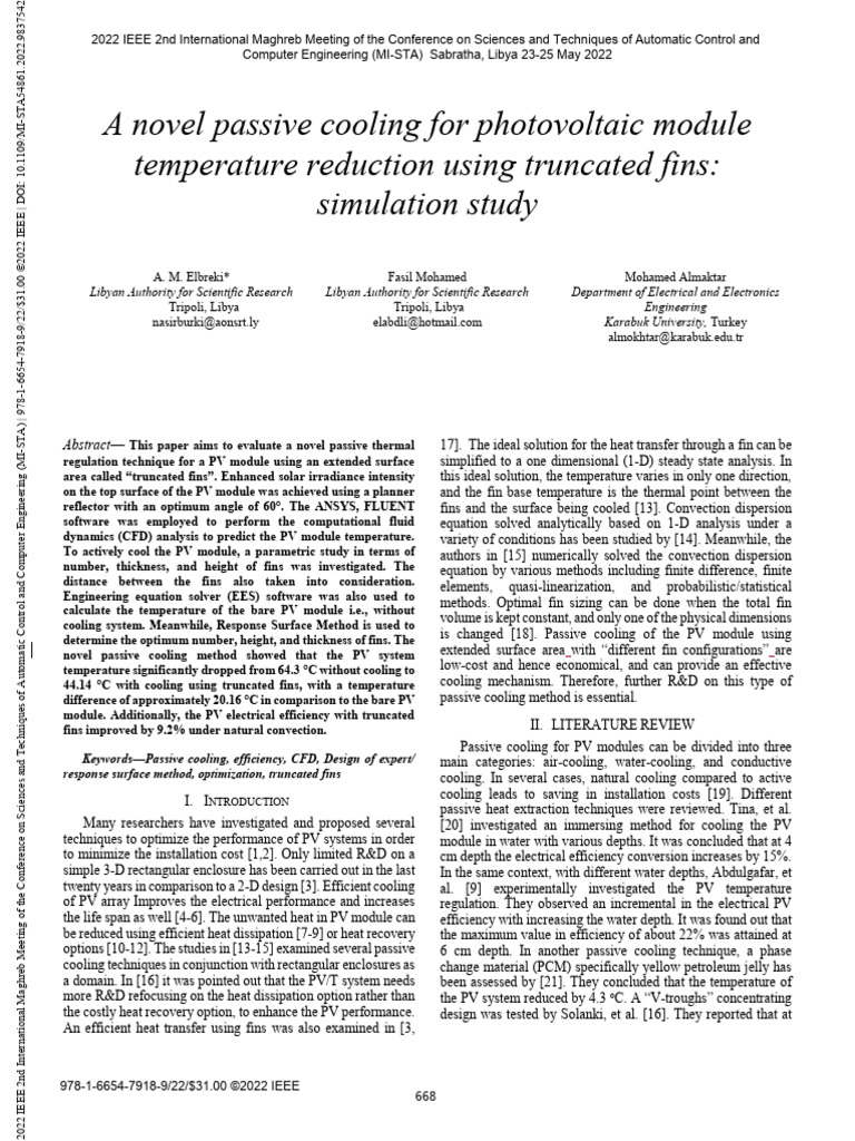 A Novel Passive Cooling For Photovoltaic Module Temperature Reduction ...