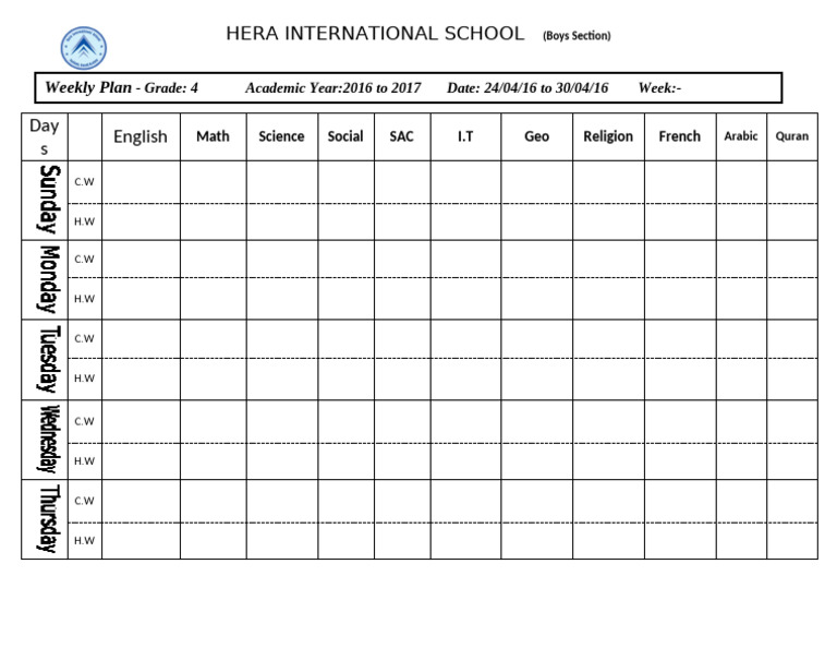 Grade 4 Weekly Plan 2016-2017 | PDF