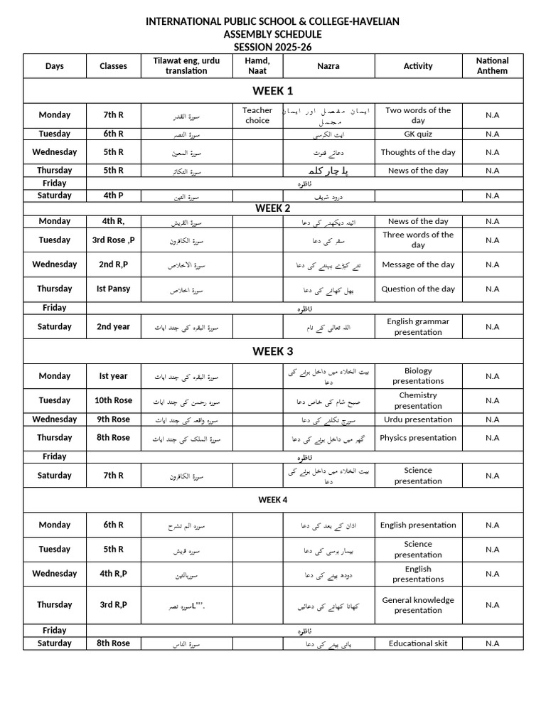 Assembly Schedule | PDF