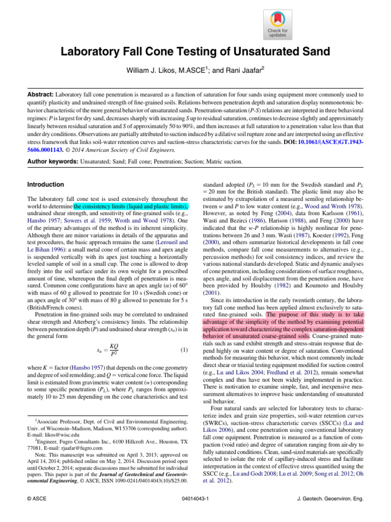 (ASCE)GT.1943-5606.0001143_fall cone | PDF | Soil Mechanics | Soil