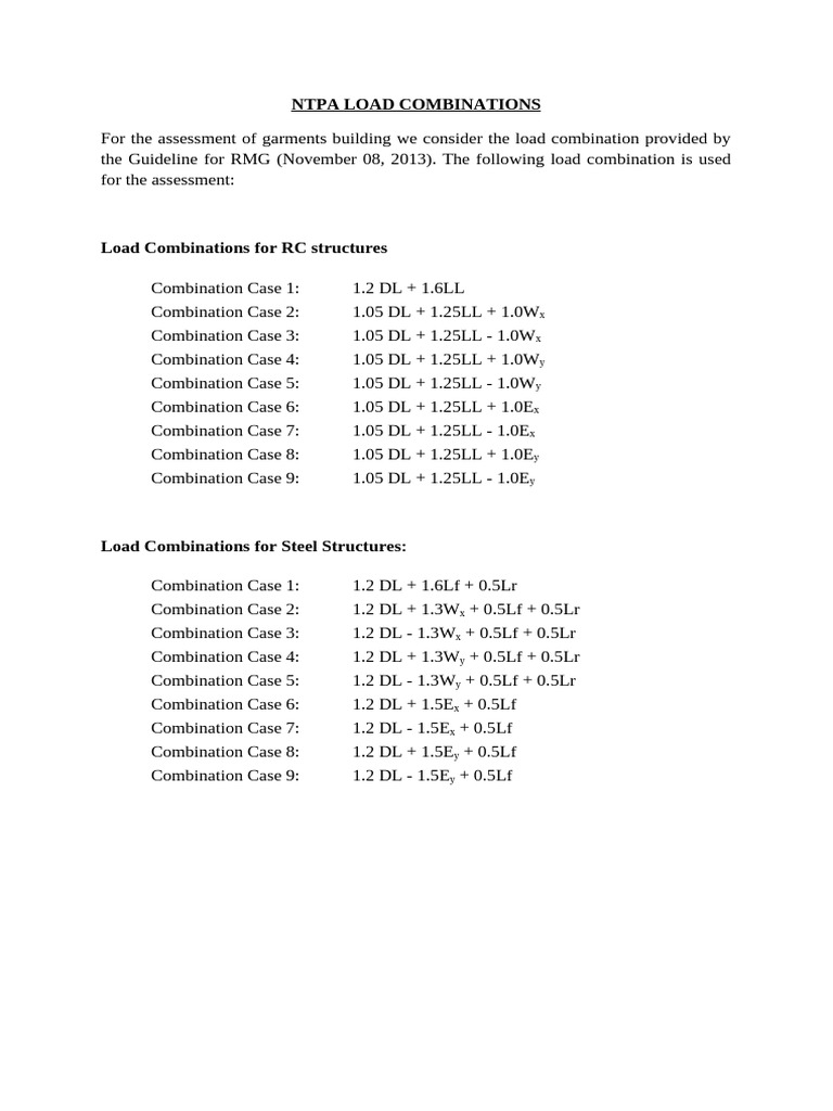 NTPA Load Combinations for Structures | PDF