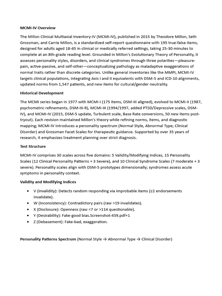 MCMI-IV: Clinical Personality Assessment | PDF | Psychology | Abnormal ...