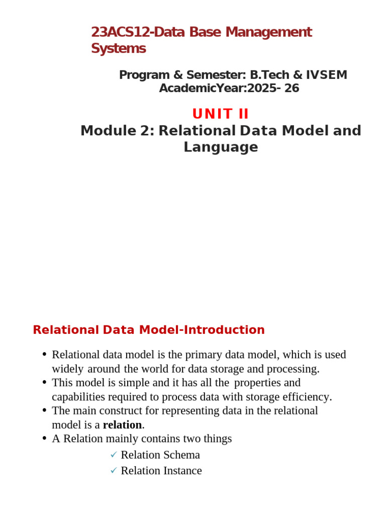 Relational Data Model Overview | PDF | Relational Model | Computer Data