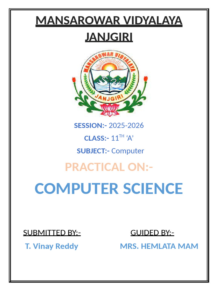 Computer Science Practical Report 2025-26 | PDF