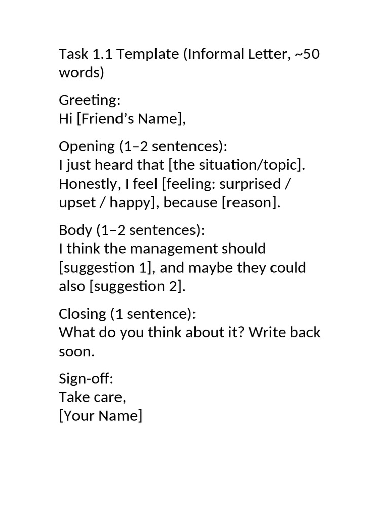 Informal Letter Template Guide | PDF