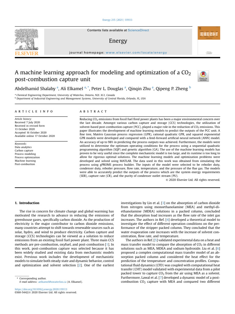 Machine Learning for CO2 Capture Optimization | PDF | Mathematical ...
