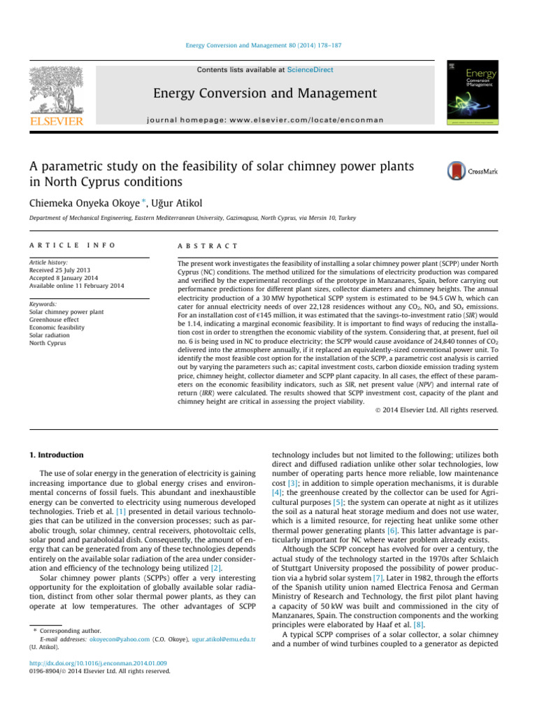 A Parametric Study On The Feasibility of Solar Chimney Power Plants in ...