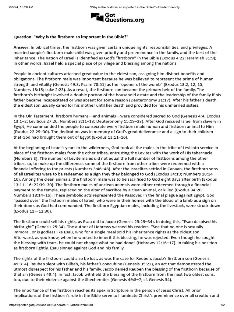 Importance of the Firstborn in the Bible | PDF | The Exodus | Book Of ...
