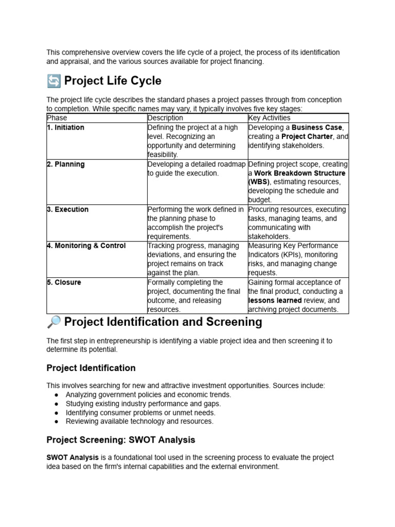 Project Life-cycle, Project Identification and Scr.. | PDF | Net ...