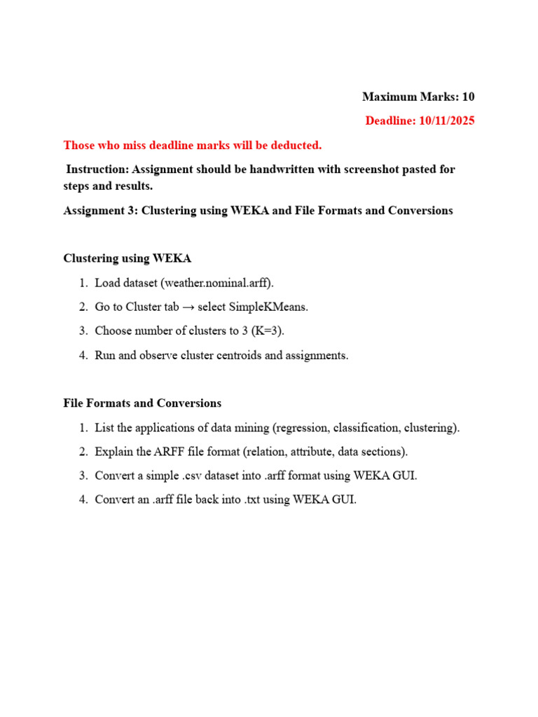 Clustering with WEKA: Assignment Guide | PDF