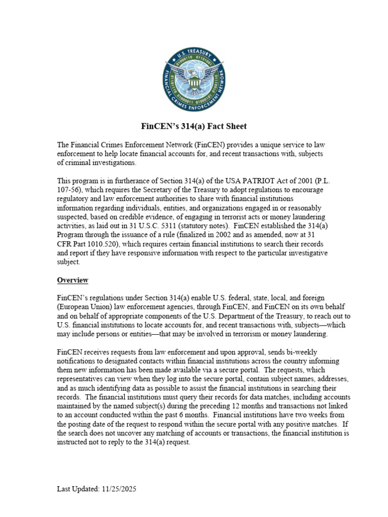 FinCEN 314(a) Program Overview and Stats | PDF | National Security ...
