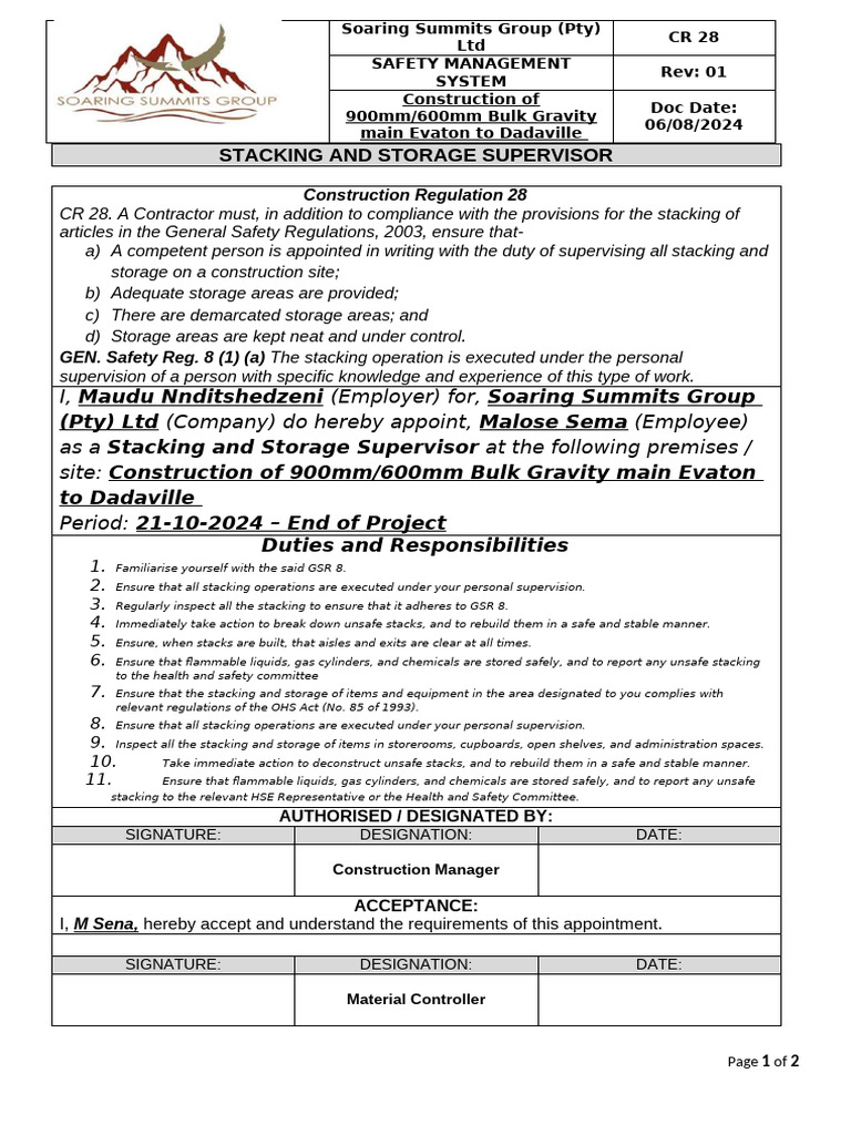 Stacking and Storage Supervisor Guidelines | PDF