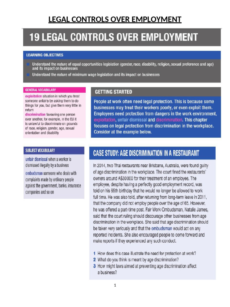 Legal Controls Over Employment | PDF