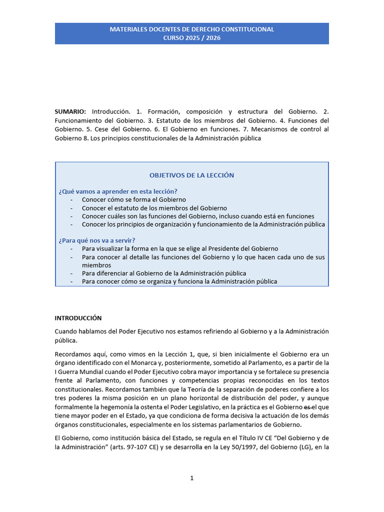 Formación y Funciones del Gobierno | PDF | Gobierno de españa ...