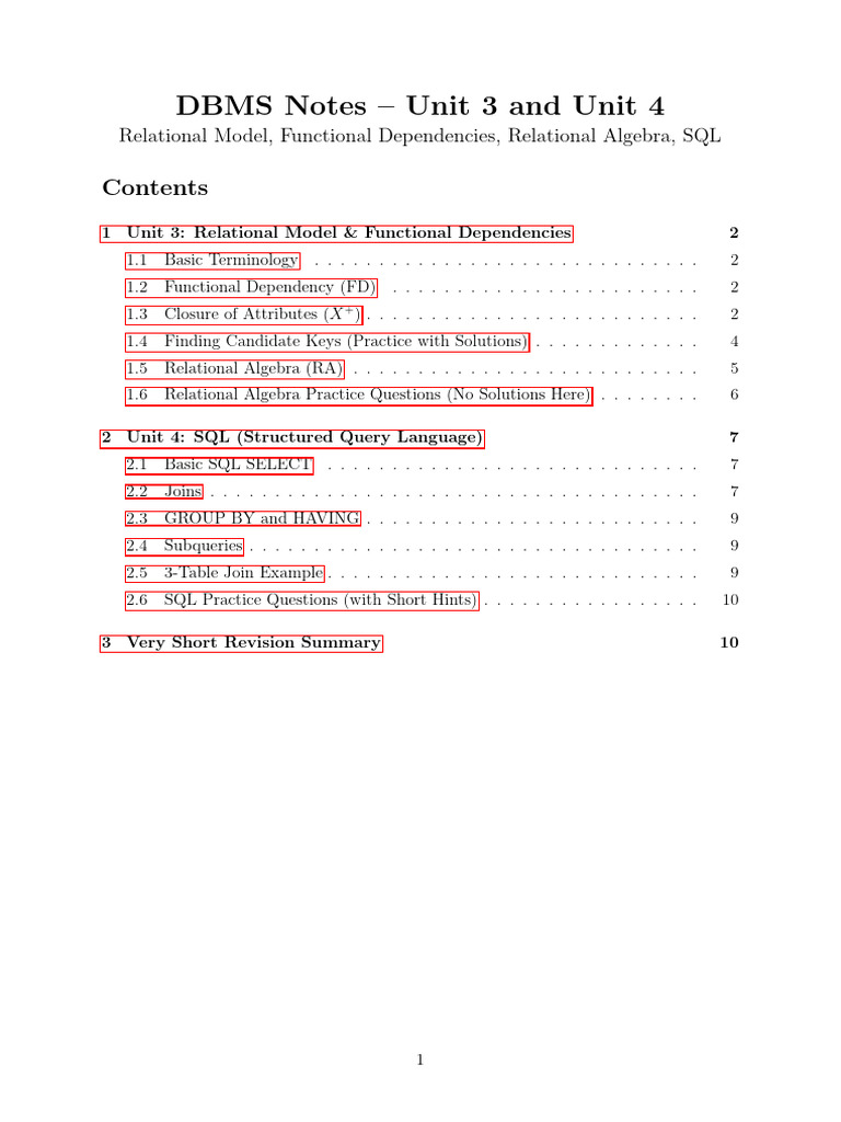 DBMS Notes: Relational Model & SQL | PDF | Relational Model | Sql