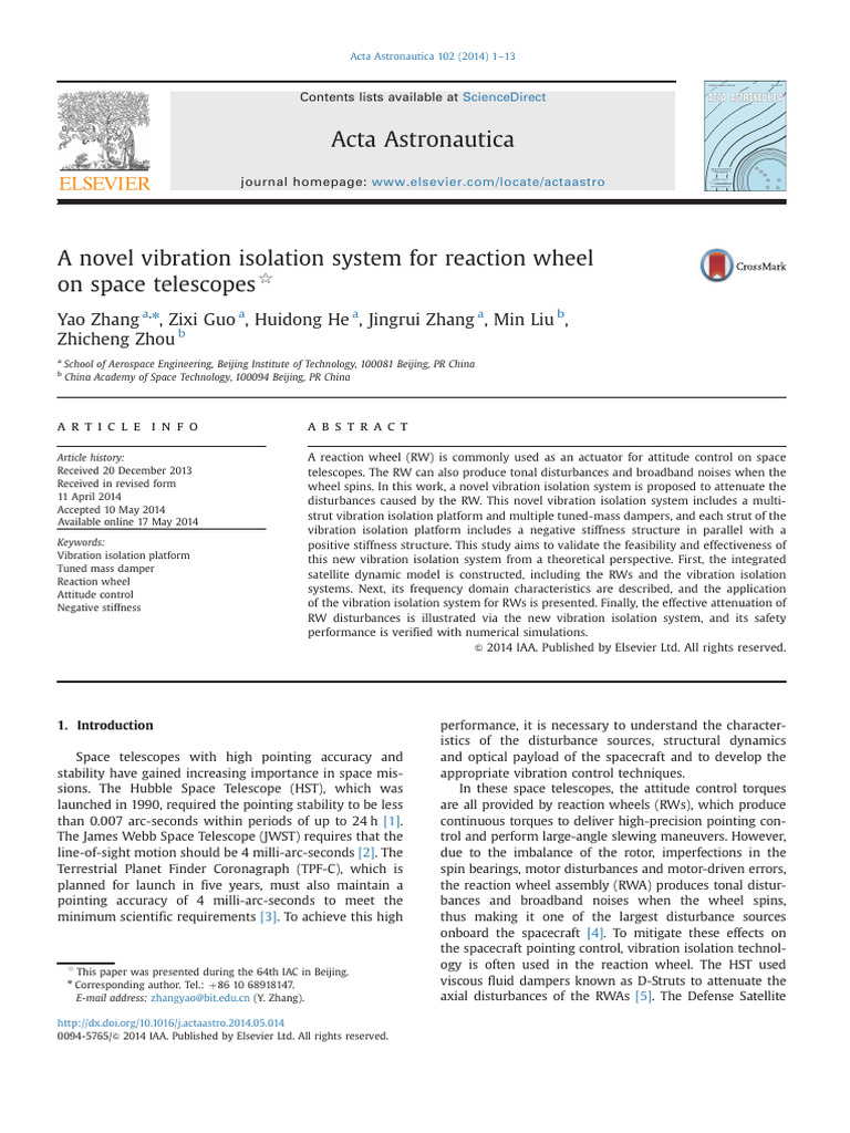 Novel Vibration Isolation for Reaction Wheels | PDF | Resonance | Damping