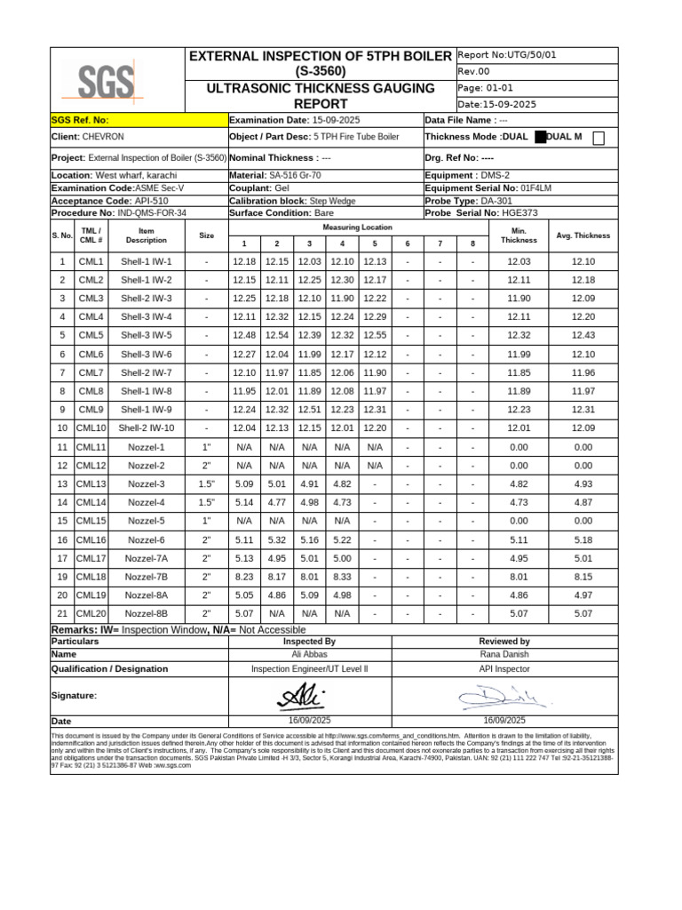 Ultrasonic Thickness Gauging Report | PDF
