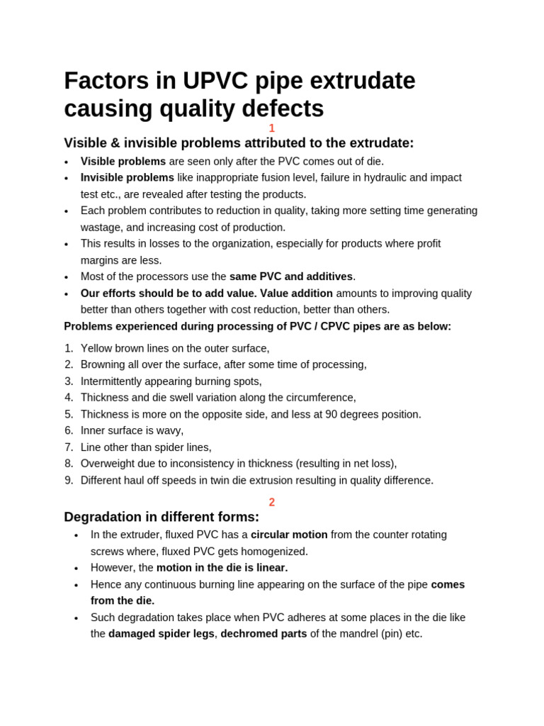 Quality Defects in UPVC Pipe Extrusion | PDF | Polyvinyl Chloride ...