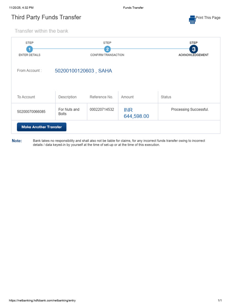 Third Party Funds Transfer Process | PDF