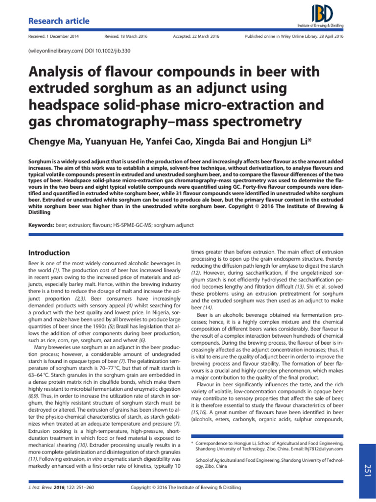 J Institute Brewing - 2016 - Ma - Analysis of Flavour Compounds in Beer ...