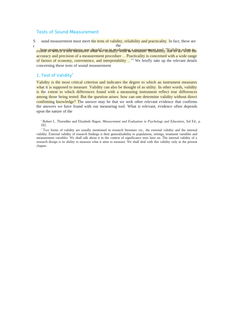 Validity, Reliability, and Practicality in Measurement | PDF | Validity ...