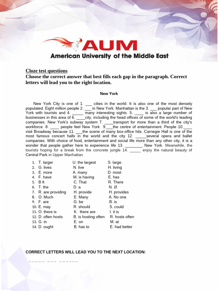 Cloze Test: Fill in the Gaps in NYC | PDF