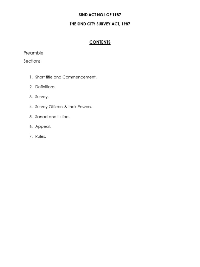 Sind City Survey Act Overview 1987 | PDF | Justice | Crime & Violence