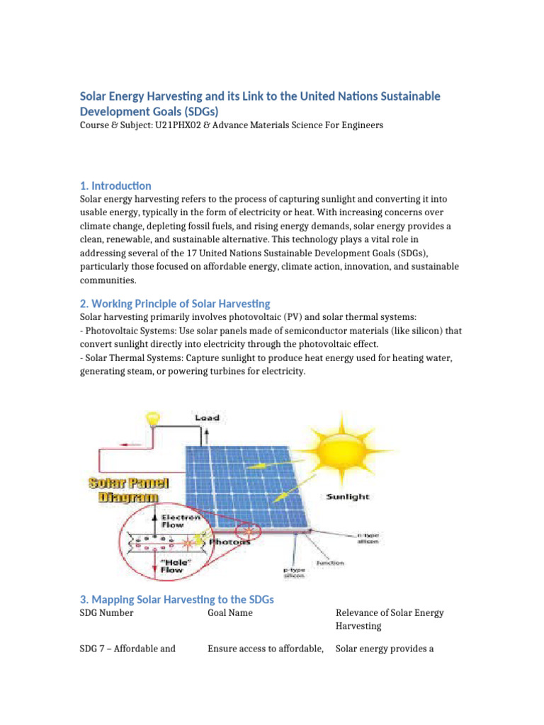 1 Solar Harvesting and SDG Assignment | PDF | Solar Power | Climate ...