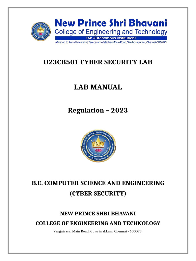 Cyber Security Lab Manual 2023 | PDF | Cybercrime | Engineering