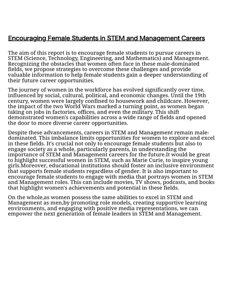 Empowering Women in STEM Careers | PDF