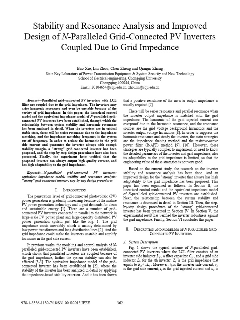 Stability Analysis of N-Paralleled PV Inverters | PDF | Power Inverter ...