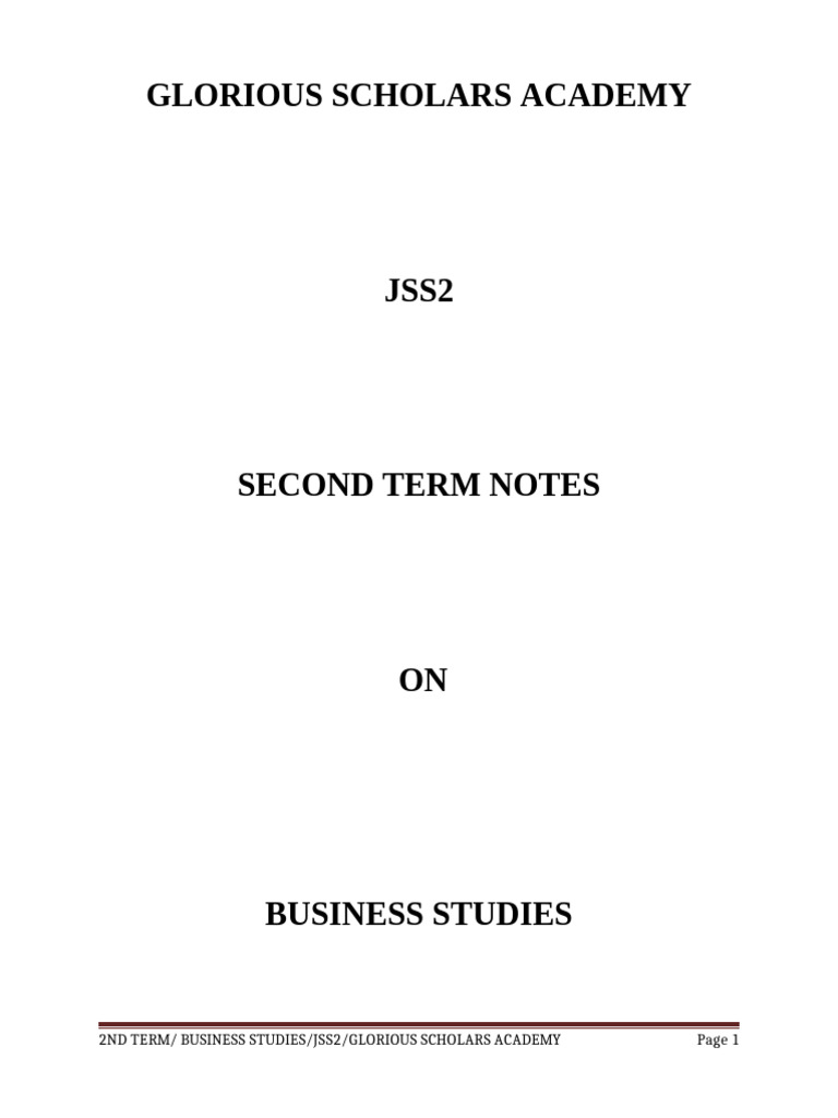 JSS2 Business Studies Term 2 Notes | PDF | Debits And Credits | Insurance