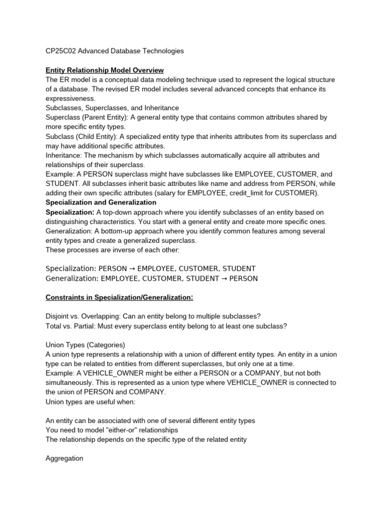 Advanced ER Model Concepts Explained | PDF | Relational Model ...