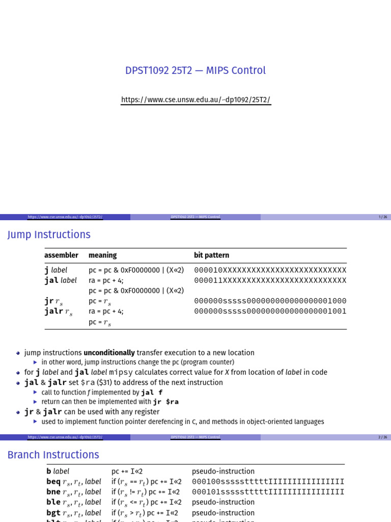MIPS Control: Jump and Branch Instructions | PDF | Computing | Computer ...