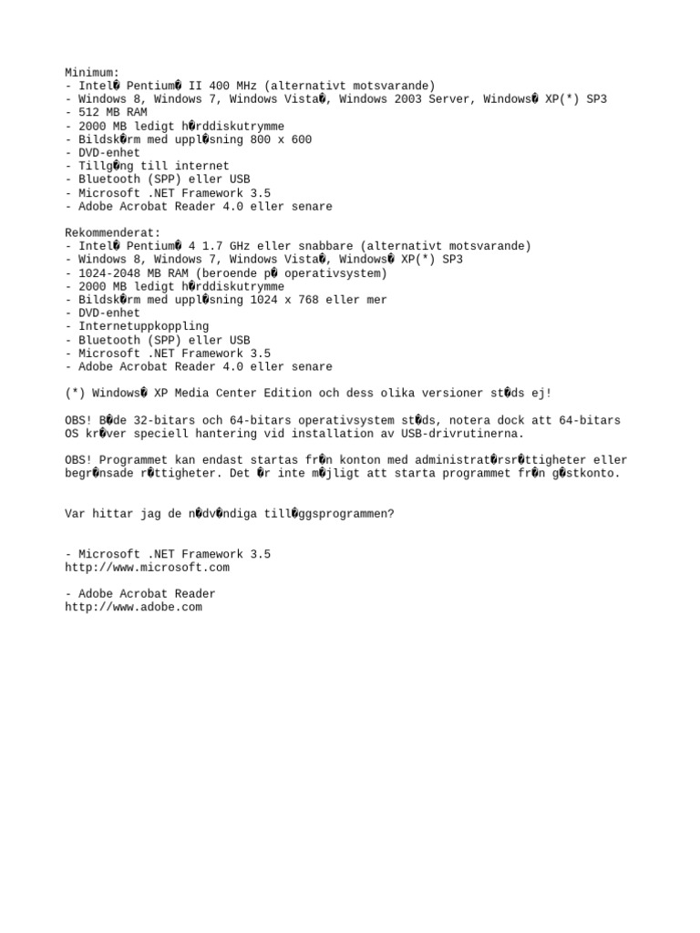 System Requirements Swedish | PDF